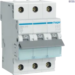 Hager MBN310 — автоматический выключатель 3P, 6 kA B-10 A, 3M