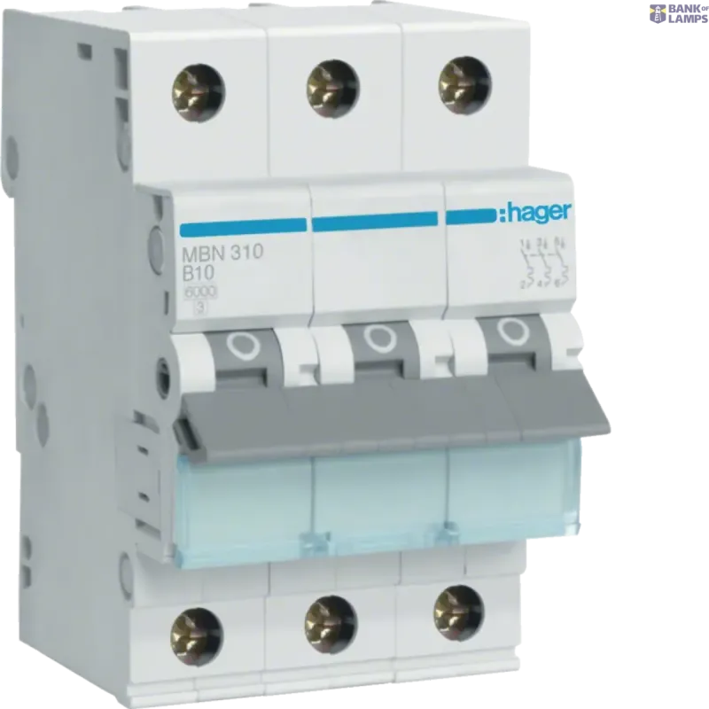 Hager Circuit Breaker 3P, 6 kA B-10 A, 3M MBN310
