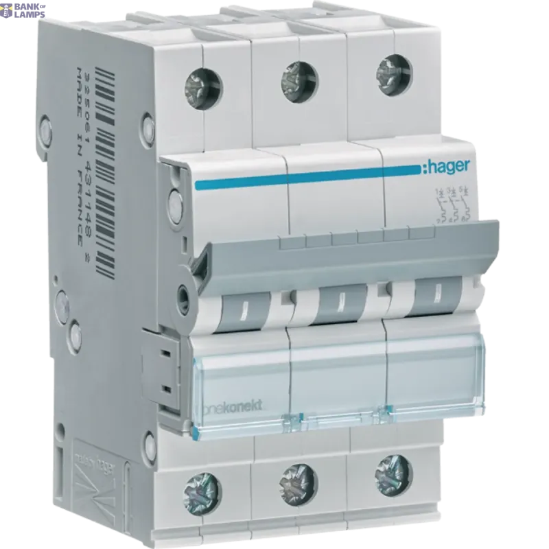 Hager Miniature Circuit Breaker 3P, 6 kA C-20 A, 3M MCN320