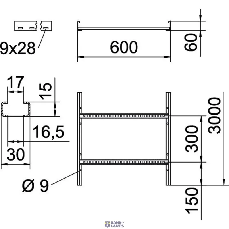 OBO Bettermann LCIS 660 3 FS Cable ladder perforated rung, welded 6209618