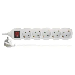 Extension bar 5 ligzdu 3.0m ar earthing, ar slēdzi (balts) 1.5mm²