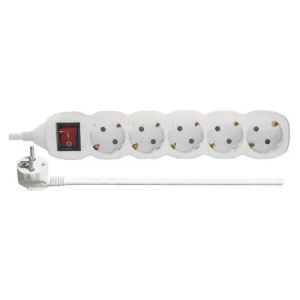 Pagarinātājs 5 ligzdu 3.0m ar zemējumu, ar slēdzi (balts) 1.5mm² Pagarinātājs 5 ligzdu 3.0m ar zemējumu, ar slēdzi (balts) 1.5mm²