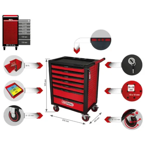 KS Tools Instrumentu ratiņi RACINGline, 7 atvilktnes, KS Tools 826-0007