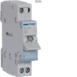 Hager SFT125 — Changeover выключатель 1P, 25 A Centre Off Changeover, Top