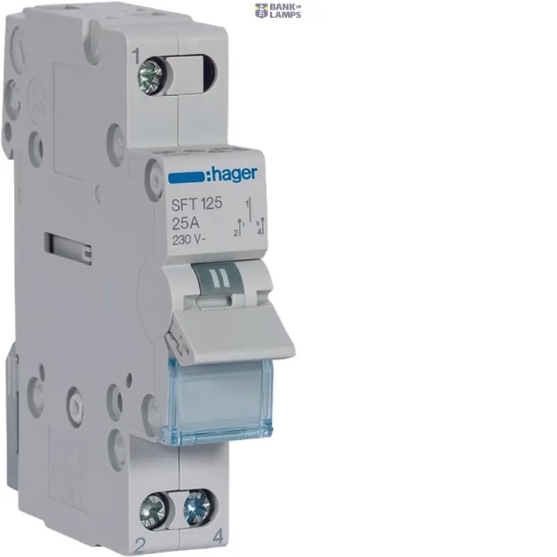 Hager Changeover Switch 1P, 25 A Centre Off Changeover, Top SFT125