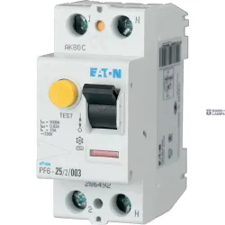 EATON 286492 — PF6-25/2/003 Residual current circuit breaker (RCCB), 25A, 2 p, 30mA, type AC EATON 286492 — PF6-25/2/003 Residual current circuit breaker (RCCB), 25A, 2 p, 30mA, type AC