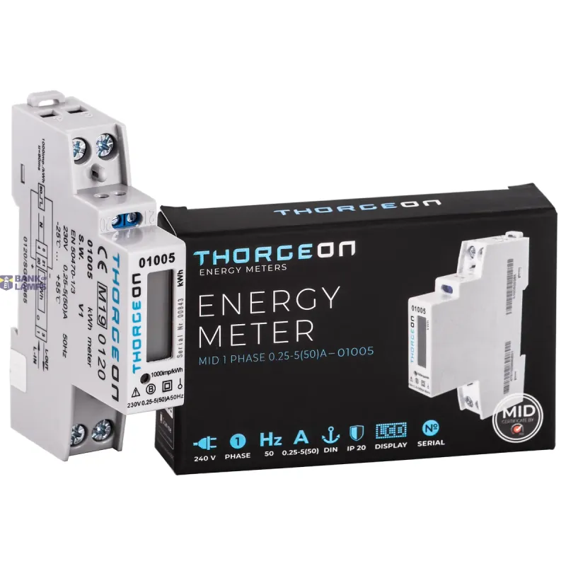 THORGEON 1-Phase DIN Energy Meter 50A MID certificate 01005