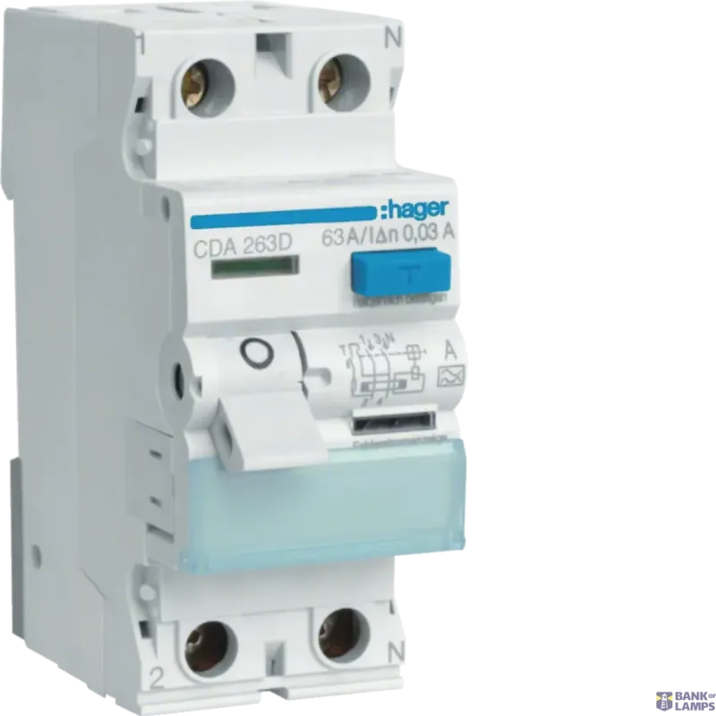 Hager Differential Switch 2P, 63 A, 30 mA, type A CDA263D