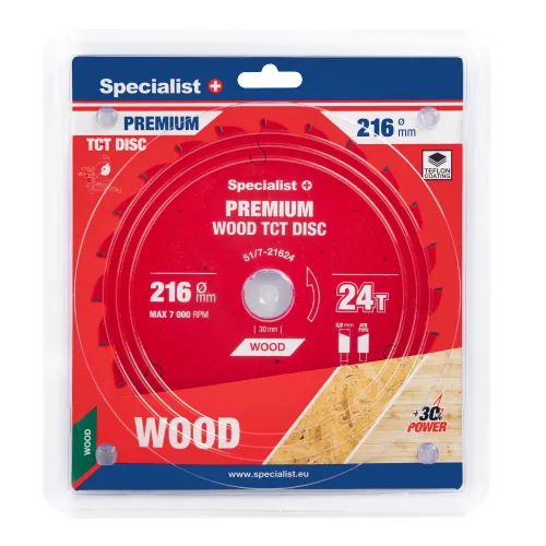 Specialist+ Griešanas disks 216x24Tx30mm, Wood PREMIUM, SPECIALIST+ 51-7-21624