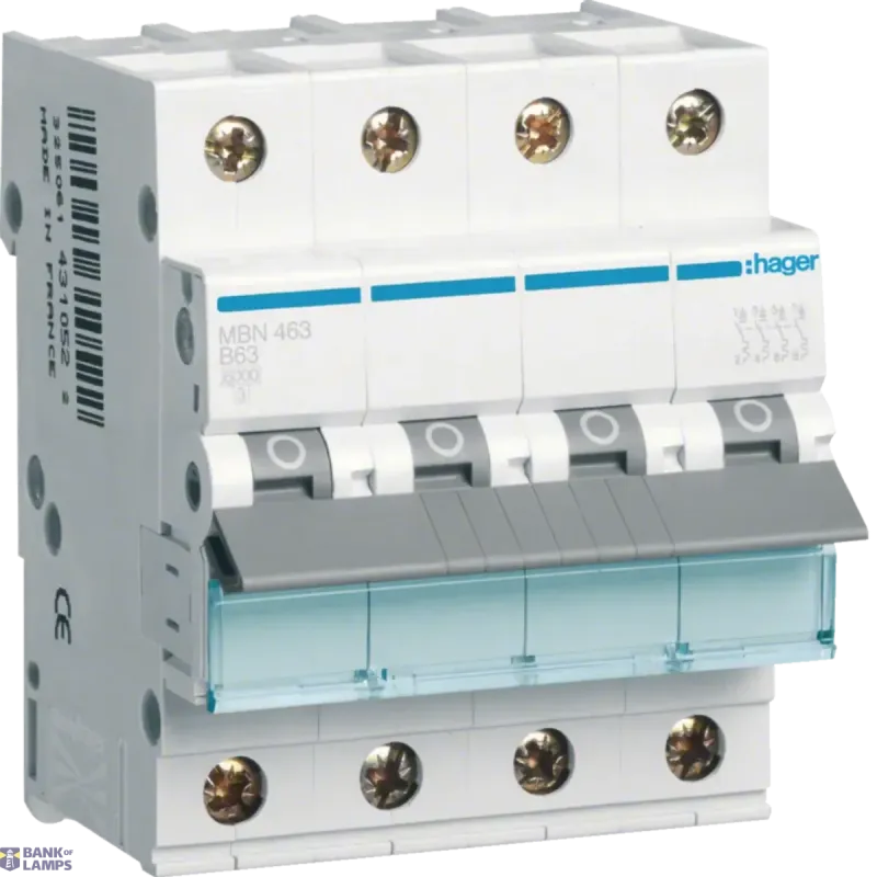 Hager Circuit Breaker 4P, 6 kA B-63 A, 4M MBN463