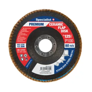 Atlokšņu slīpēšanas disks 125 mm, P100, Keramiskais PREMIUM, SPECIALIST+ Atlokšņu slīpēšanas disks 125 mm, P100, Keramiskais PREMIUM, SPECIALIST+
