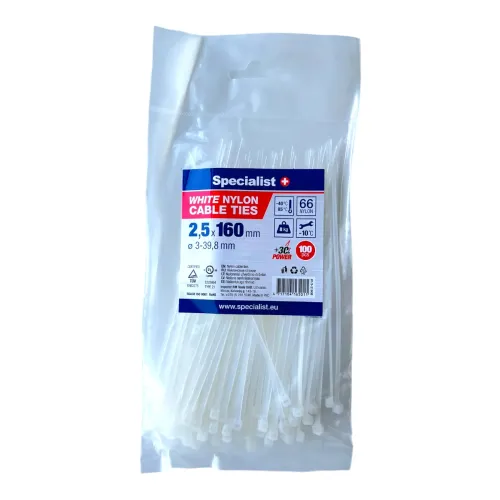 Specialist+ SPECIALIST+ neilona siksna, balta, 2.5 x 160 mm, 100 gab. 81-3-2160B