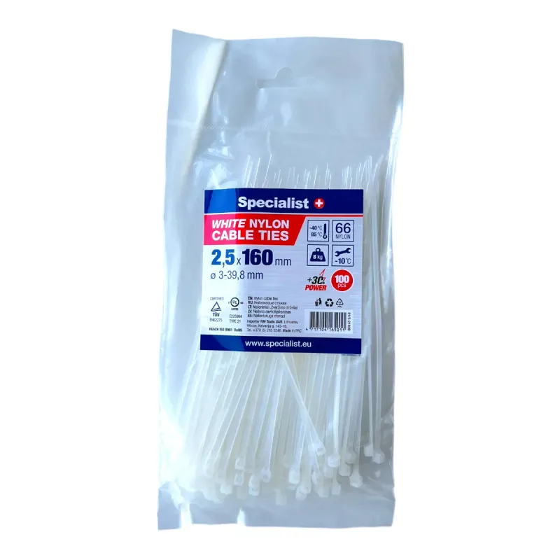 Specialist+ SPECIALIST+ neilona siksna, balta, 2.5 x 160 mm, 100 gab. 81-3-2160B