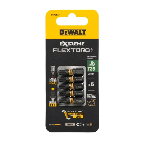 DeWalt FLEXTORQ skrūvgriežu uzgaļi T25 25 mm, DeWALT, 5 gab. 26-5-DT7382T
