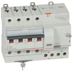 Legrand 411191 — Residual Current автоматический выключатель with Overcurrent Protection DX3 4P, 50 A, 10 kA, 400 V, 6 kA, 30 mA