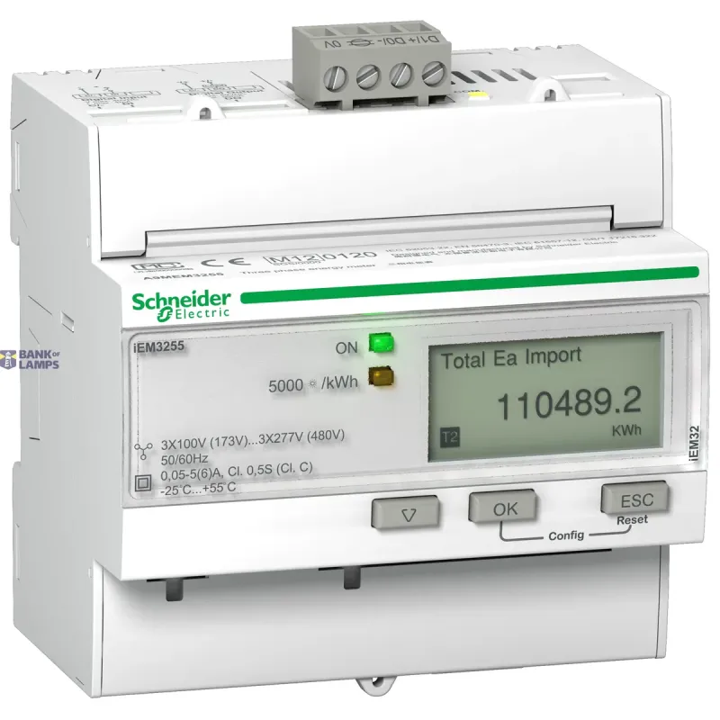 Schneider Electric Energy Meter Acti9 Energy Meters iEM3000 iEM3255, 3P+N, 5 A9MEM3255
