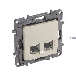 Legrand 664876 — Double Socket Outlet NILOE IP20, RJ45, CAT6, W 75.8mm, H 75.8mm, D 41.2mm, Beige