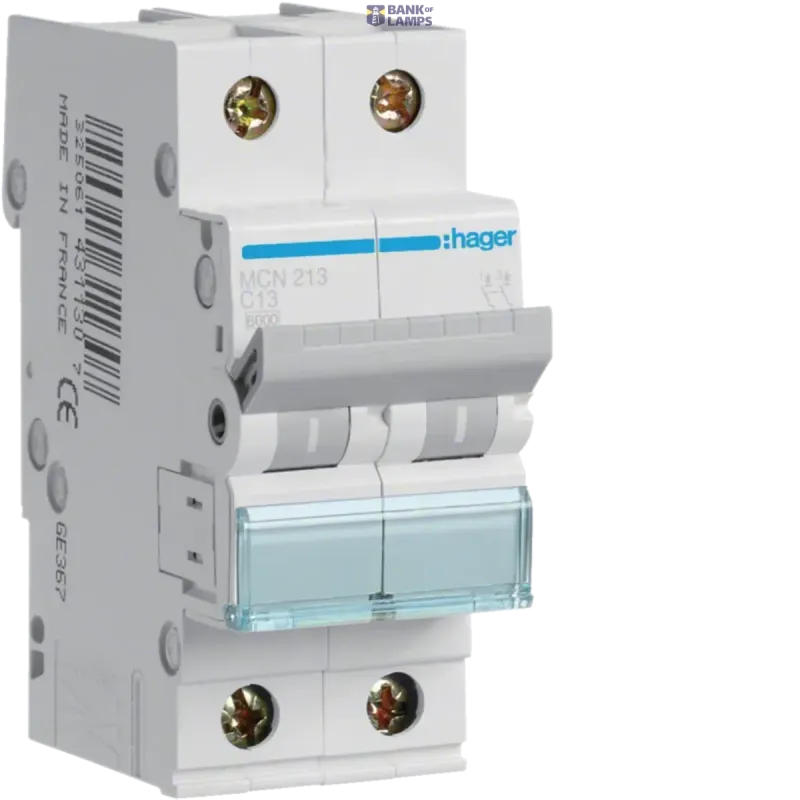 Hager Circuit Breaker 2P, 6 kA C-13 A, 2M MCN213