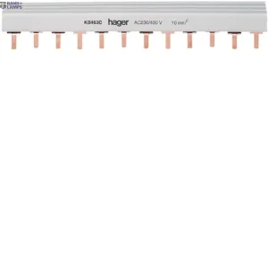 Hager KB463C — Busbar Insulated, 3P+N, 63 A prong 10 mm², 24M Hager KB463C — Busbar Insulated, 3P+N, 63 A prong 10 mm², 24M