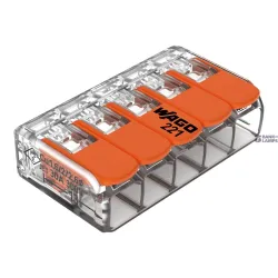 WAGO 221-615 — savienojuma klemme with Levers 5-Conductor, 6 mm², Transparent WAGO 221-615 — savienojuma klemme with Levers 5-Conductor, 6 mm², Transparent