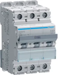 Hager NDN340 — автоматический выключатель 3P, 40 A D-Curve, 10 kA, 3M