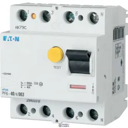 EATON 112933 — PF6-40/4/003-A Residual current circuit breaker (RCCB), 40A, 4p, 30mA, type A EATON 112933 — PF6-40/4/003-A Residual current circuit breaker (RCCB), 40A, 4p, 30mA, type A