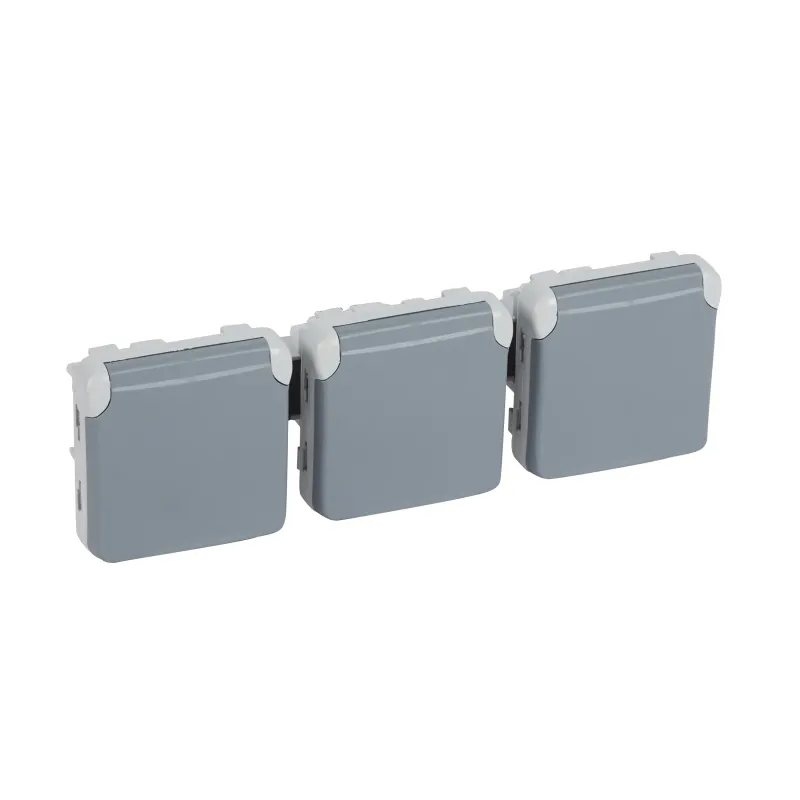Legrand Schuko Socket Outlet Plexo IP55 3-Gang Horizontal, 2P+T 069578