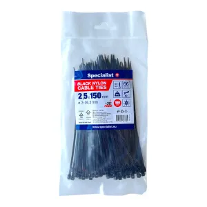 SPECIALIST+ neilona siksna, black, 2.5 x 150 mm, 100 pcs