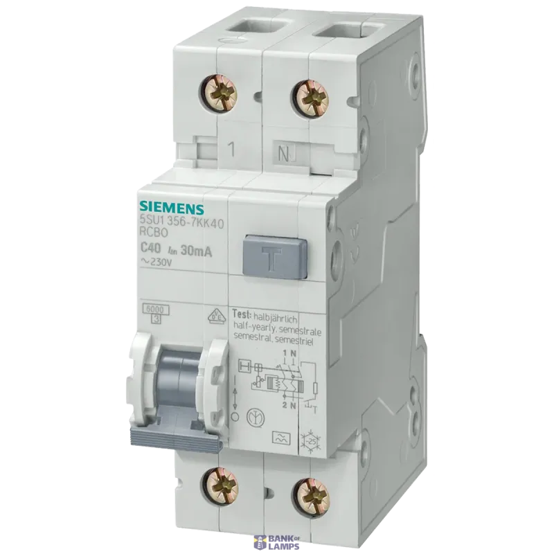 Siemens RCBO, 6 kA, 1P+N, type A, 30 mA, C-char, In: 16 A, Un AC 5SU1356-7KK16