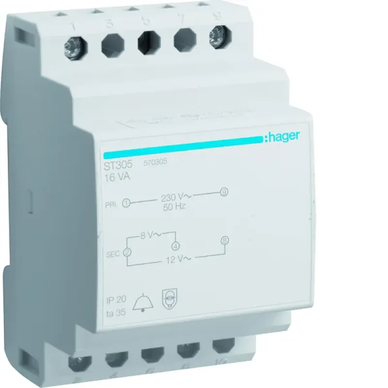 Hager Bell Transformer 16VA, 230 V 8-12 V ST305