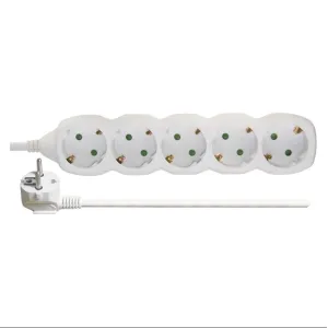 Extension bar 5 ligzdu, 1.5m ar earthing (balts) 1.5mm²