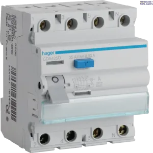 Hager CDA425D — Differential Switch 4P, 25 A, 30 mA, type A Hager CDA425D — Differential Switch 4P, 25 A, 30 mA, type A