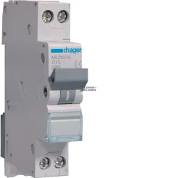 Hager MLN516 — автоматический выключатель 1P+N, 6 kA C-16 A, 1M