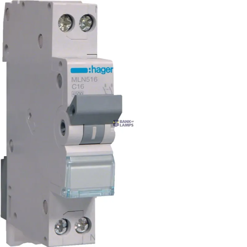 Hager Miniature Circuit Breaker 1P+N, 6 kA C-16 A, 1M MLN516