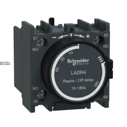 Schneider Electric LADR4 — Time Delay Auxiliary Contact Block TeSys Deca, 1NO, Screw Terminals, IP20, Dark grey, Off-Delay, Time Delay Range: 10–180s