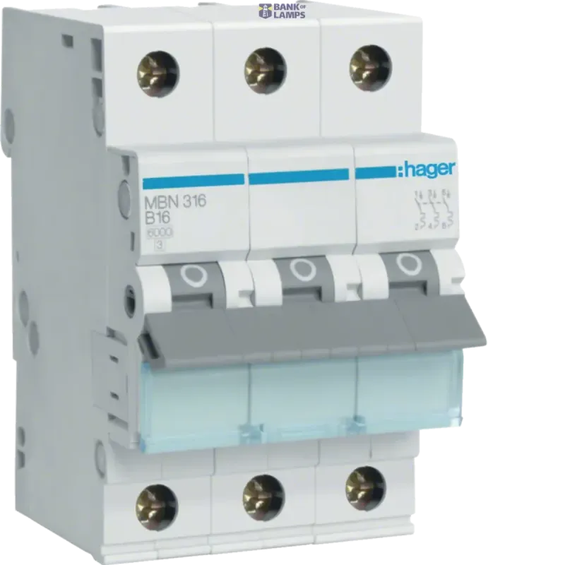 Hager Circuit Breaker 3P, 6 kA B-16 A, 3M MBN316