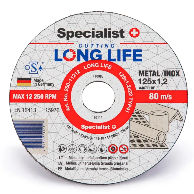 Specialist+ SPECIALIST+ metāla griešanas disks LONG LIFE, 125 x 1.2 x 250-11212