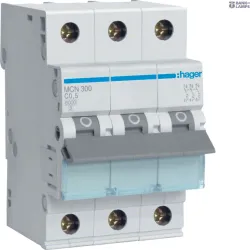 Hager MCN300 — автоматический выключатель 3P, 6 kA C-0.5 A, 3M