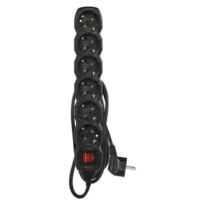 EMOS Pagarinātājs 6 ligzdu 1.5m ar zemējumu un slēdzi, 3x1.5 mm² PC1621R