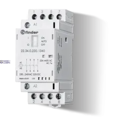 FINDER 223400244320 — Modular Contactor 35mm, 4NO, 25A, 24VUC, AgSnO2, Mechanical Indicator, LED