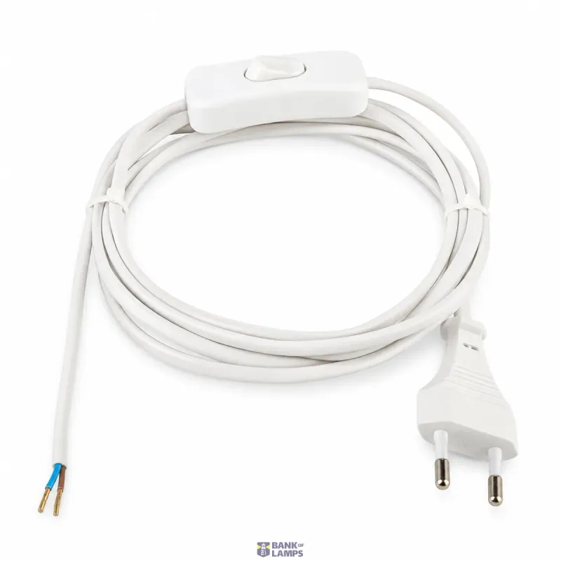 THORGEON Flat Cord 3m 2×0.75mm² 2.5A 250V~ IP20 Switch EU Plug White 19033