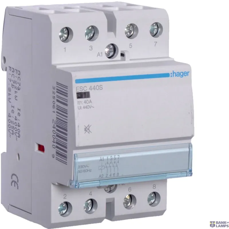 Hager Contactor Humfree, 40 A, 4NO, 230 V ESC440S