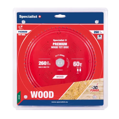 Specialist+ Griešanas disks 260x60Tx30mm, Wood PREMIUM, SPECIALIST+ 51-7-26060