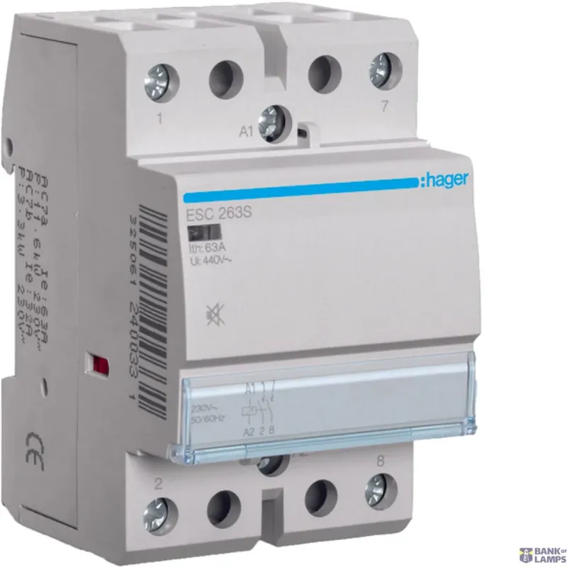 Hager Contactor Humfree, 63 A, 2NO, 230 V ESC263S