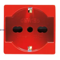 GEWISS GW20296 — ITALIAN/GERMAN STANDARD SOCKET-OUTLET 250V ac, For Dedicated Lines, 2p+e 16a Dual Amperage, P40, 2 Modules, Red, System