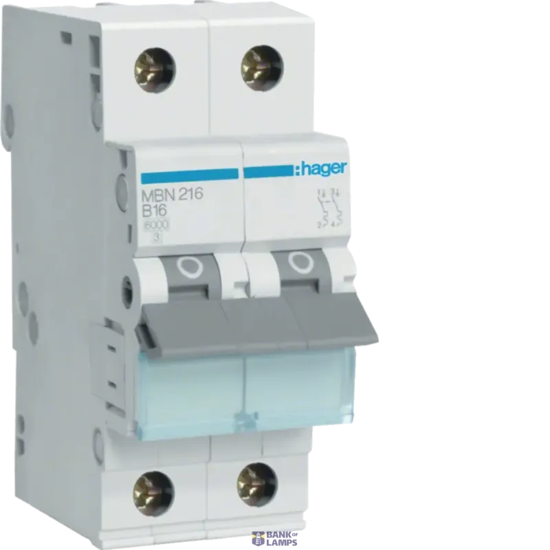 Hager Circuit Breaker 2P, 6 kA B-16 A, 2M MBN216