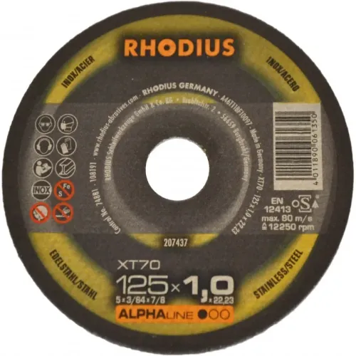 RHODIUS Disks metālam, XT70, 125x1,0x22,23 mm, RHODIUS 250-207437