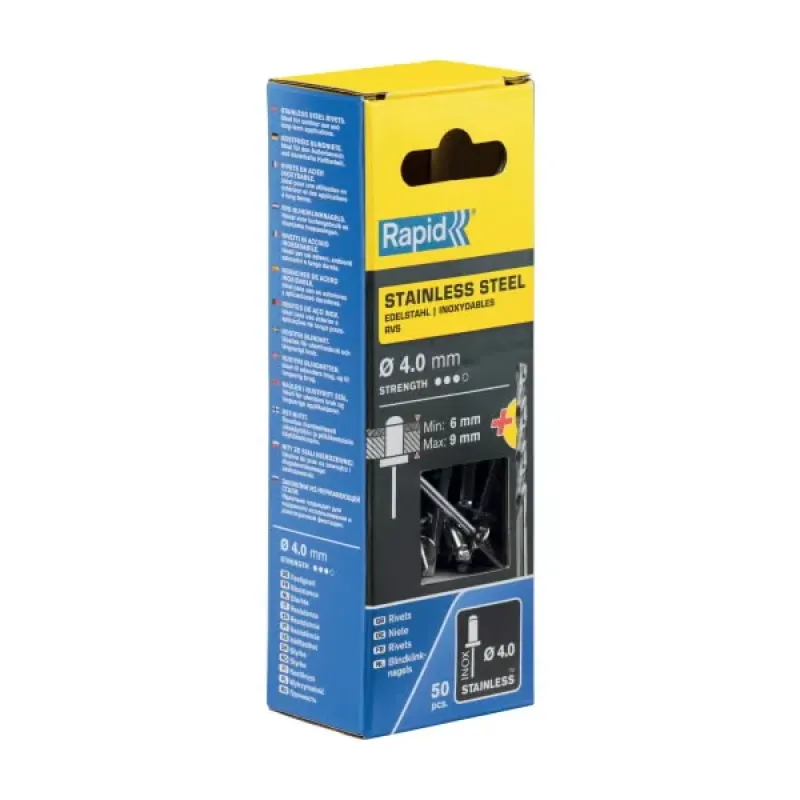 Rapid Nerūsējošā tērauda kniedes 4,0x12mm 50 gab. + Drill C, Rapid 5000394