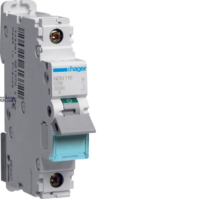 Hager Miniature Circuit Breaker 1P C-curve, 16 A, 10 kA, 15 kA 1 NCN116