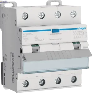 Hager ADX416D — автоматический выключатель Residual Current, RCD, 4P, 10 kA B-16 A, 30 mA Type A